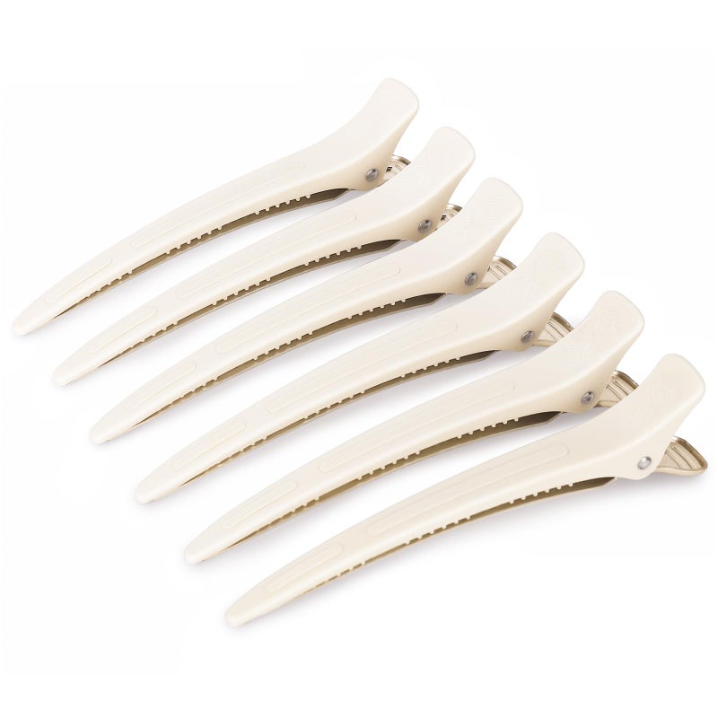 AIMIKE 4.8" Hair Clips for Styling â€“ Built-In Silicone Band Duckbill Hair Clips, No-Crease Sectioning Clips for Thick, Curly Hair, Ideal for Makeup, Hairstyling & Rollers, 6-Pack, Desert Titanium - Image 1