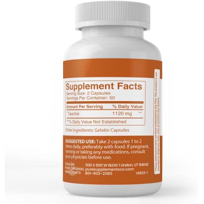 Pure Original Ingredients Taurine, (100 Capsules) 100% Pure, No Additives Or Fillers, Lab Verified - Image 3