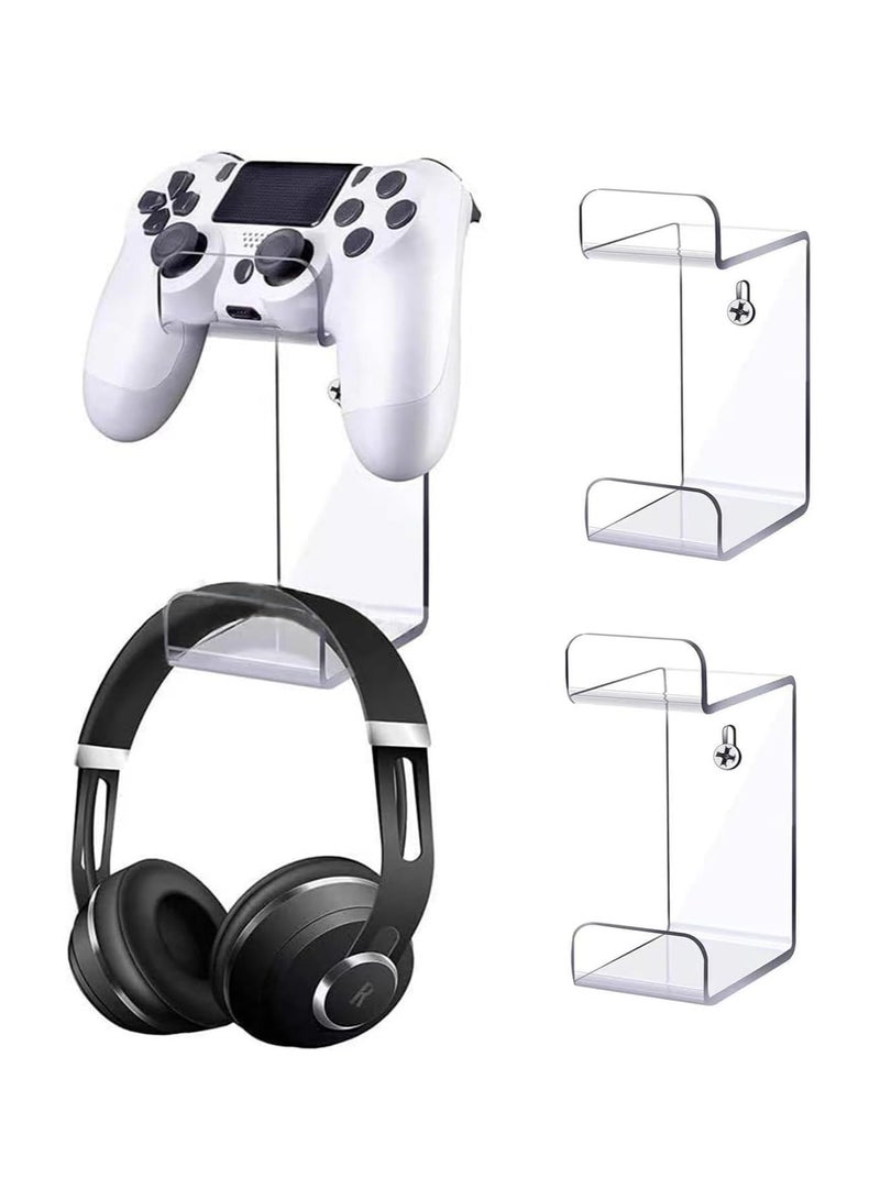 TPGP 2PCS Acrylic Game Controller Holders and Headphone Holders, Universal Dual Controller Stand, Controller Display Stand (Clear) - Image 1