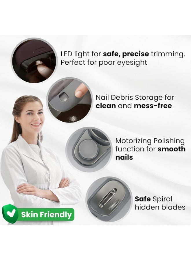 MHR Electric Nail Clipper Baby Adult Trimmer with Light Fingernail Cutter Electric Filer Buffer USB Rechargeable Waterproof Grooming Tool for Seniors Men Women Kids - Image 4