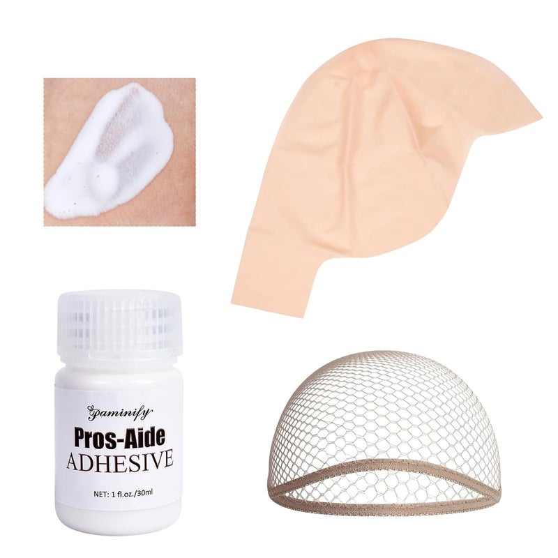 paminify Latex Bald Cap SFX Makeup KitBald Wig Cap with Skin WaterBased Acrylic AdhesiveBonding Skin Glue for Men AdultPerfect for Halloween Costumes Cosplay and Theater 