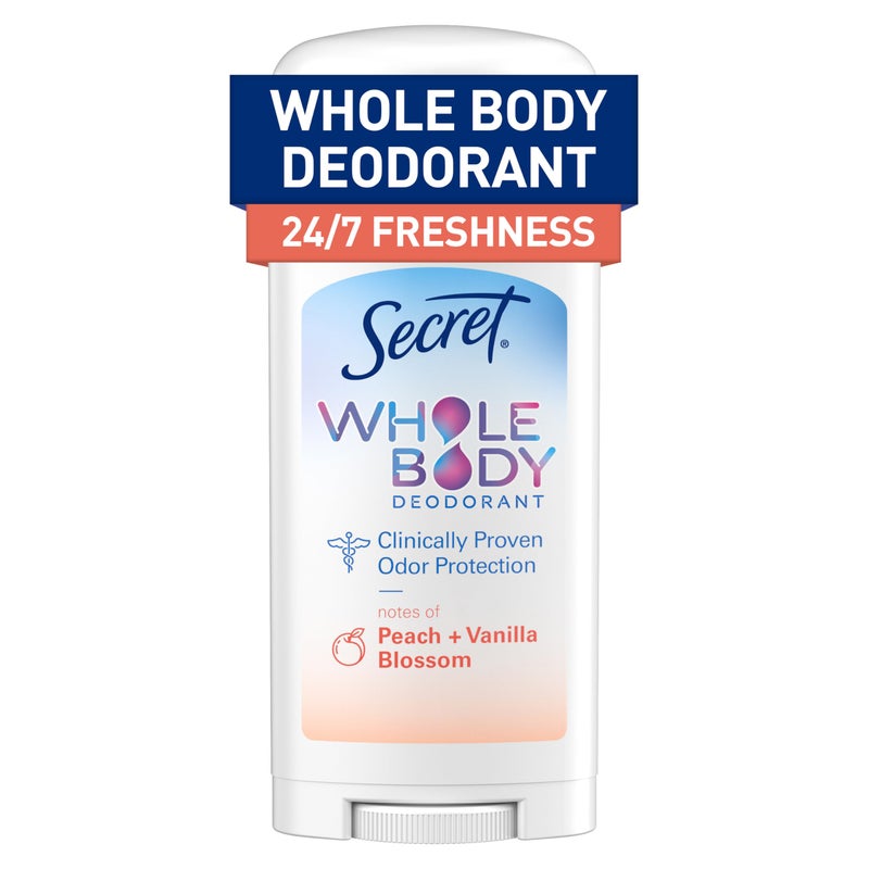 Secret Whole Body Deodorant Stick for Women, Naturally Derived Ingredients, Peach & Vanilla Scent, Aluminum Free Deodorant Stick, 72 HR Odor Protection, 2.4 oz