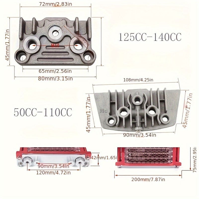 Red Oil Cooler Kit For 50 140Cc Motorcycle ATV Engine Cooling Universal Dirtbike - Image 4