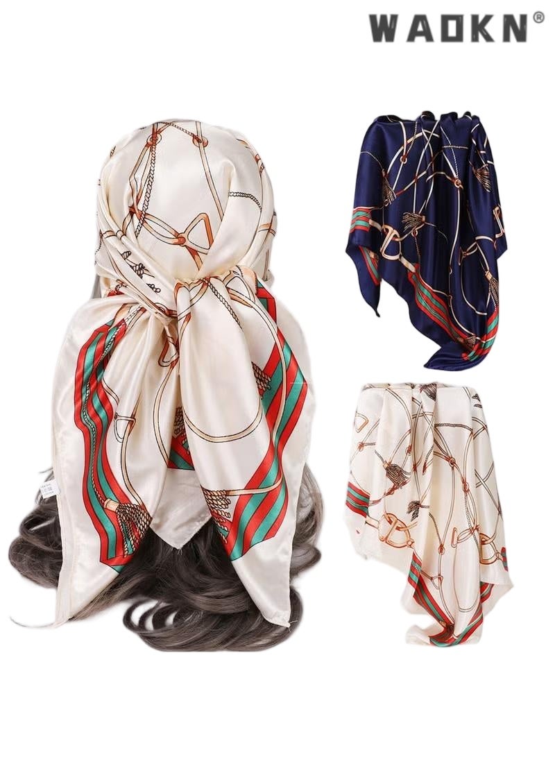 WAOKN Satin Large Square Head Scarf for Women, 2 Packs Silk Like Scarf Lightweight Satin Head Scarves, Neck Hair Scarves Hair Bandanas for Women Girls Hair Wrapping and Sleeping (35" × 35") - Image 1