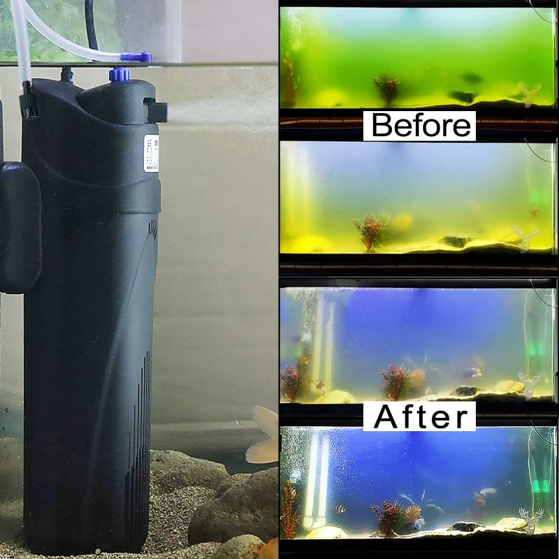 COOSPIDER Aquarium Filter Sun JUP-01 for 40-80 Gallon Tank Clear, U-V Fish Tank Green Clean Machine Submersible Pump w/ 1 Spare Bulb + 2 Replace Filter, 211gph 9 Watt - Image 2