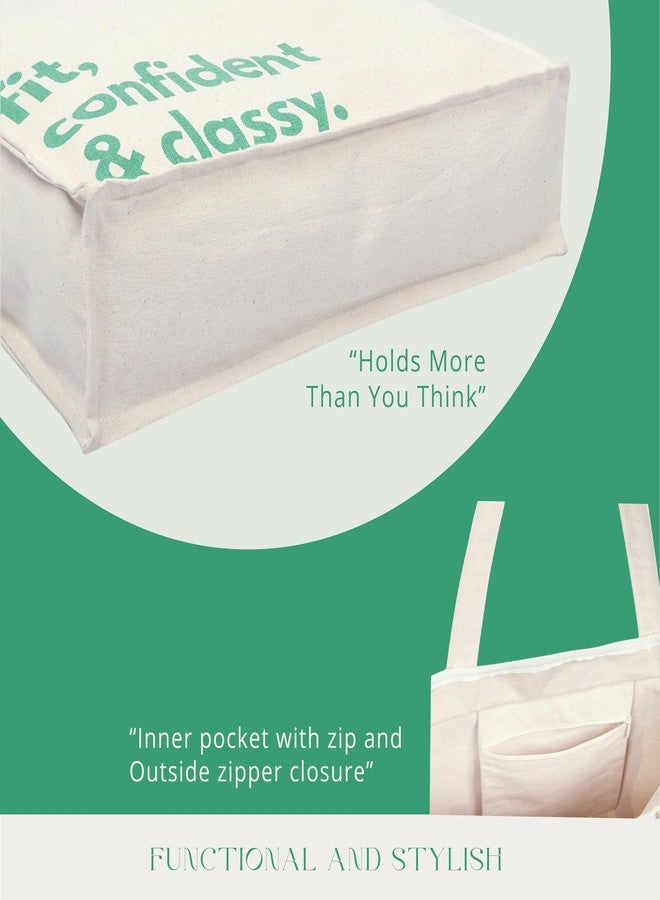 Ecotribe Heavy Duty Canvas Cotton Tote Bag, 35x45 cm, Large Capacity Shoulder Handbag for Office, Travel, Books, Laptop, Gym - FIT AND CONFIDENT - Image 4