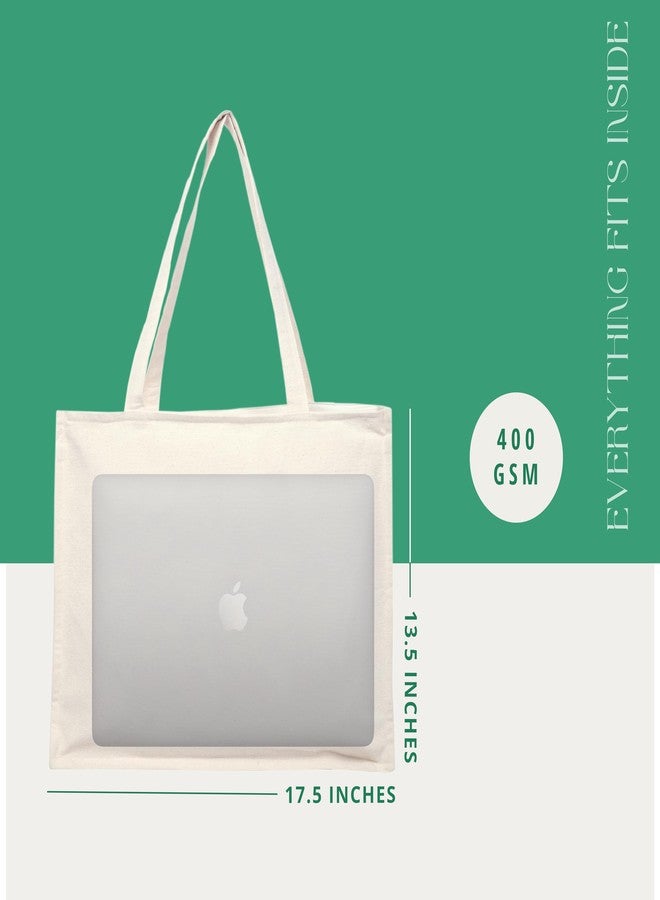Ecotribe Heavy Duty Canvas Cotton Tote Bag, 35x45 cm, Large Capacity Shoulder Handbag for Office, Travel, Books, Laptop, Gym - FIT AND CONFIDENT - Image 2