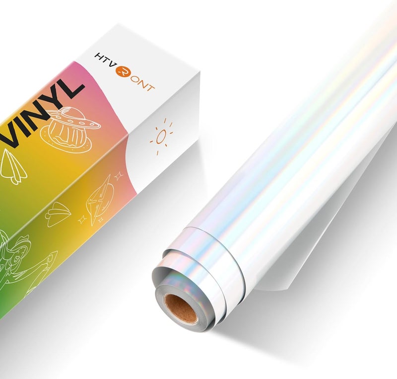 HTVRONT Holographic Silver Permanent Vinyl, 12" x 10 FT Adhesive Vinyl Roll Compatible with Cricut Cutting Machine, Silhouette, Cameo Cutters, Signs, Scrapbooking, Craft, Die Cutters - Image 1