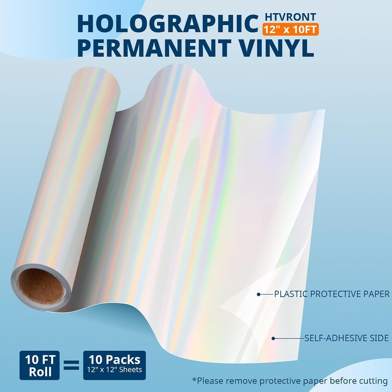 HTVRONT Holographic Silver Permanent Vinyl, 12" x 10 FT Adhesive Vinyl Roll Compatible with Cricut Cutting Machine, Silhouette, Cameo Cutters, Signs, Scrapbooking, Craft, Die Cutters - Image 5
