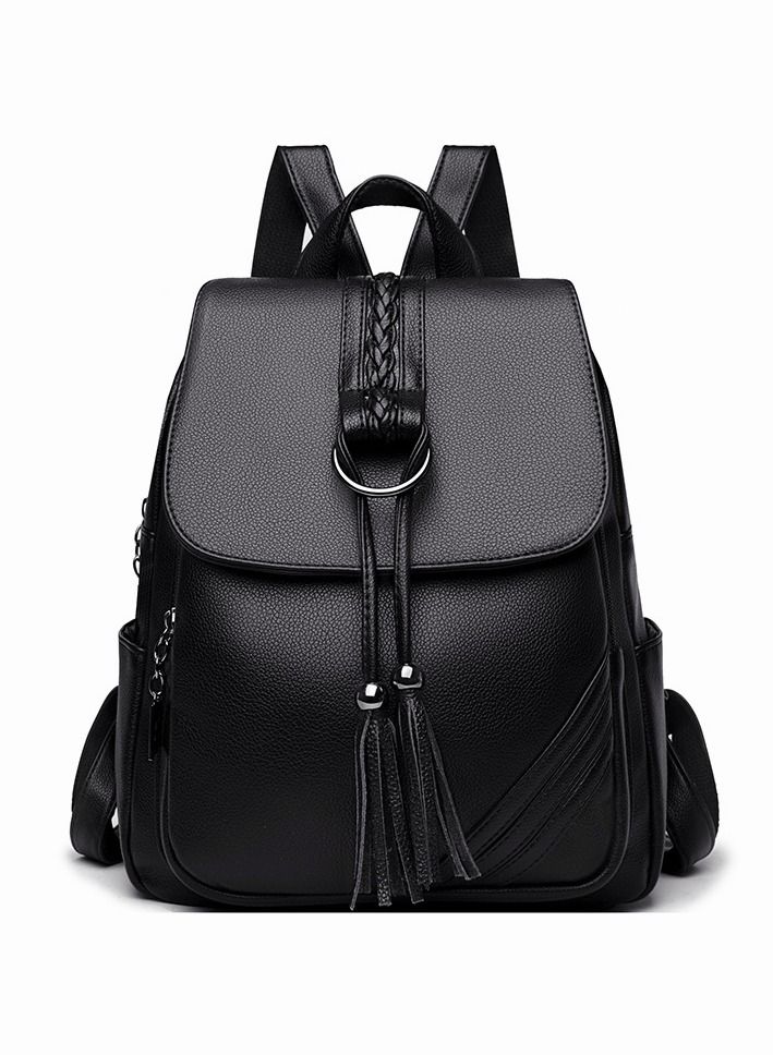 حقيبة ظهر عصرية مزخرفة بشراشيب ورفرف من جلد البولي يوريثان حقيبة مدرسية كبيرة للسفر حقيبة كتف مزدوجة جديدة لطالبات الكليات والبنات - Image 1