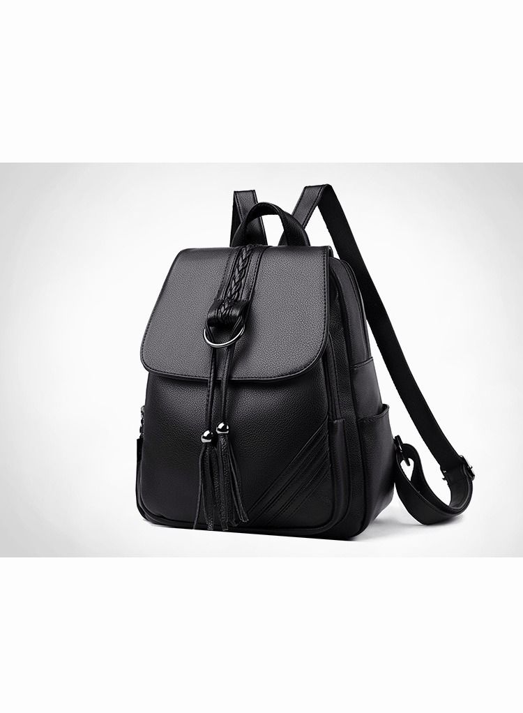 حقيبة ظهر عصرية مزخرفة بشراشيب ورفرف من جلد البولي يوريثان حقيبة مدرسية كبيرة للسفر حقيبة كتف مزدوجة جديدة لطالبات الكليات والبنات - Image 3