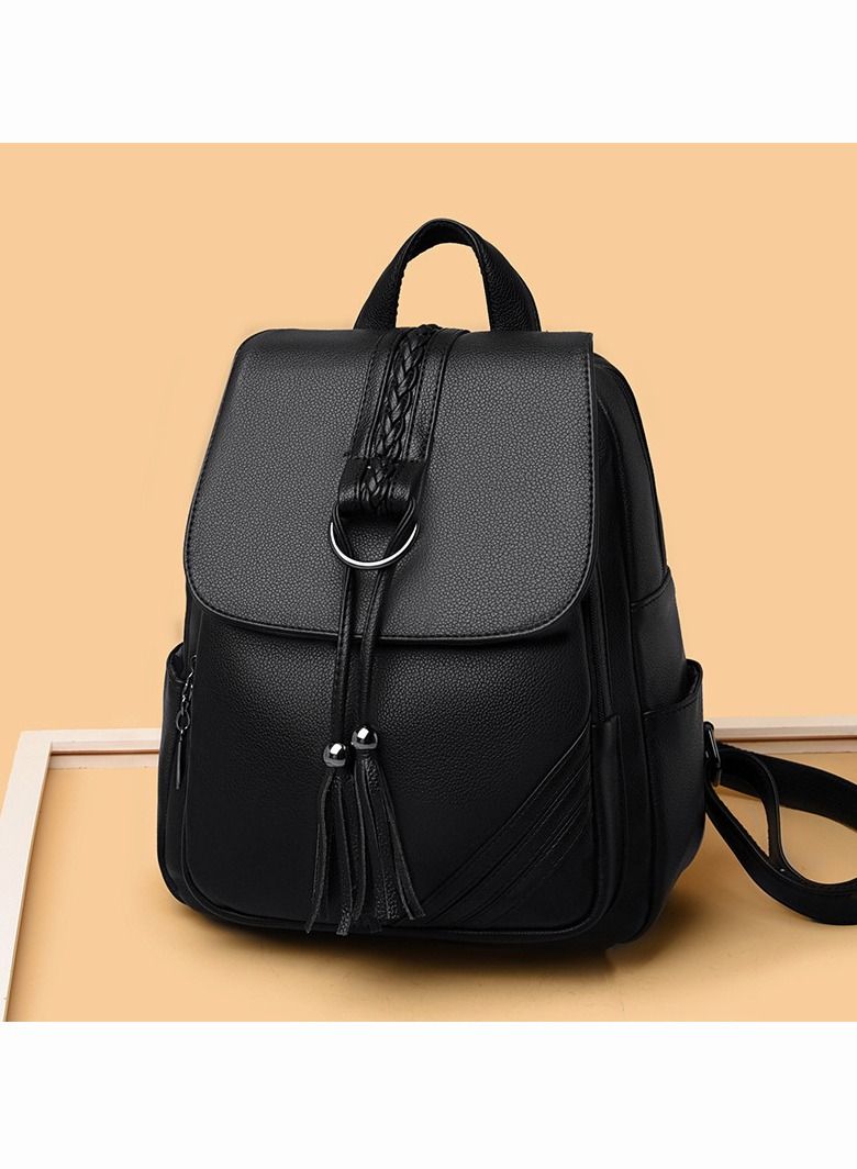 حقيبة ظهر عصرية مزخرفة بشراشيب ورفرف من جلد البولي يوريثان حقيبة مدرسية كبيرة للسفر حقيبة كتف مزدوجة جديدة لطالبات الكليات والبنات - Image 4