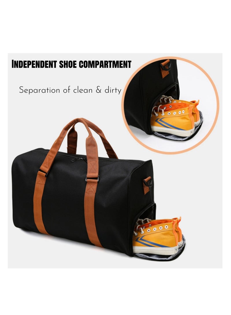 NOVOLAN Travel Duffel Bags, Versatile 35L Large Capacity Travel Bag for Yoga, Fitness, and Sports with Independent Shoe Compartment, Durable Water-Resistant Fabric, Smooth Zippers, 48x24x30cm (black)  - Image 3