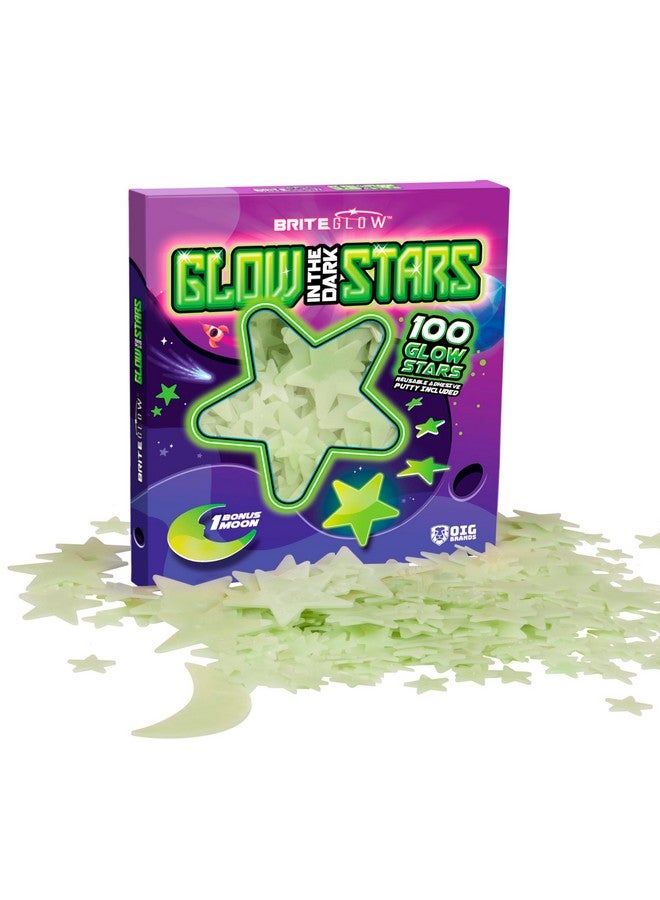 OIG Brands 100 Pcs Ultra Brighter 3D Glow in The Dark Stars for Ceiling & Walls I Glow Stars for Ceiling with Moon I Glow in The Dark Decorations for Bedroom W/Constellation Map & Reusable Putty I Star Stickers  - Image 1