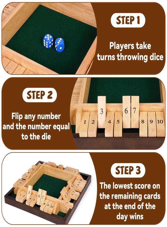 Kvintes 12 Inch Shut The Box Dice Game – Wooden Tabletop Board Game with Felt Mat, 10 Number Tiles & 8 Dice, Classic Bar Game, Family Game Night, Travel Game for Adults - Image 3