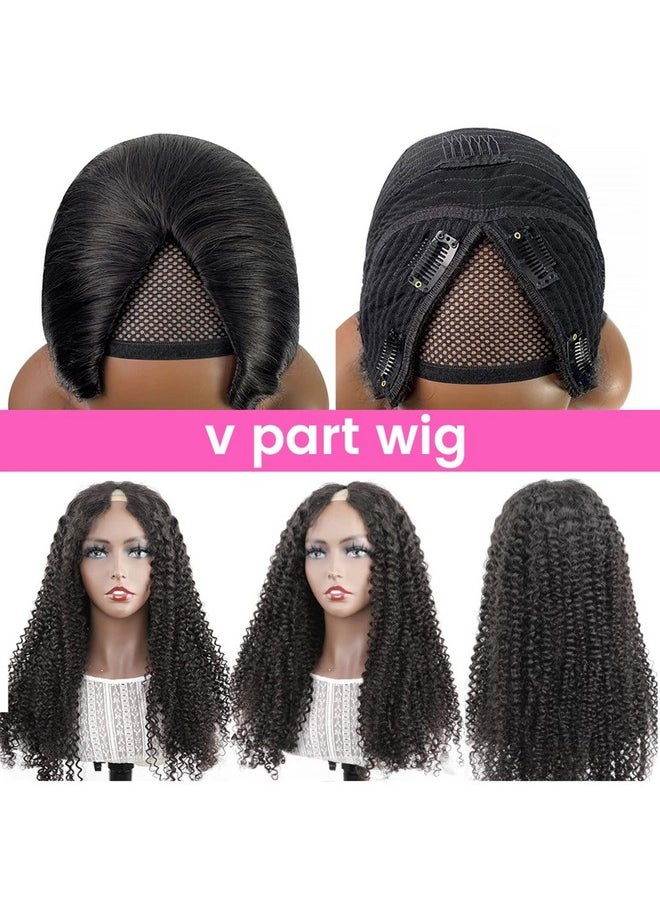 ISEE V Part Wig Human Hair Curly Minimalno Leave Out Upgrade U Part Wig For Black Women Human Hair V Shape Wig Kinky Curly Thin Part Glueless Clip In Half Wig 180% Density Natural Color 18 Inch  - Image 3