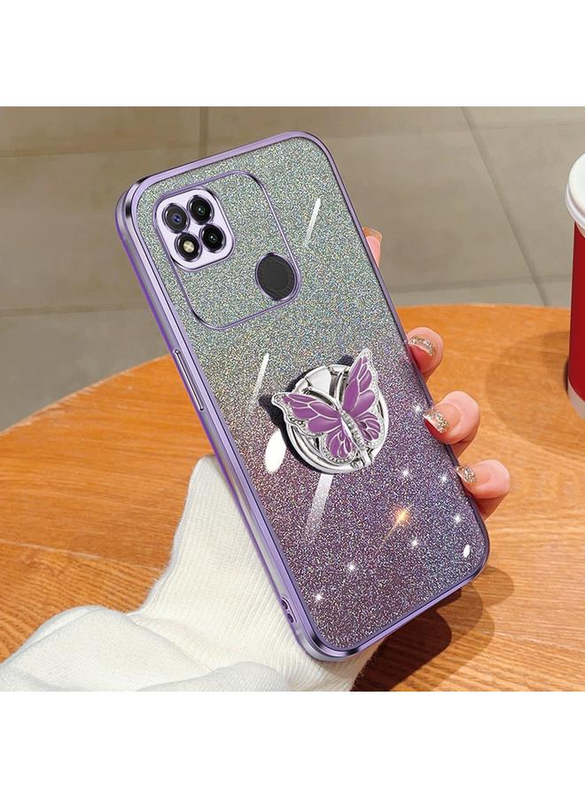 S-TOP Case For Redmi 9C / 10A Plated Gradient Glitter Butterfly Holder TPU Phone Case - Image 1