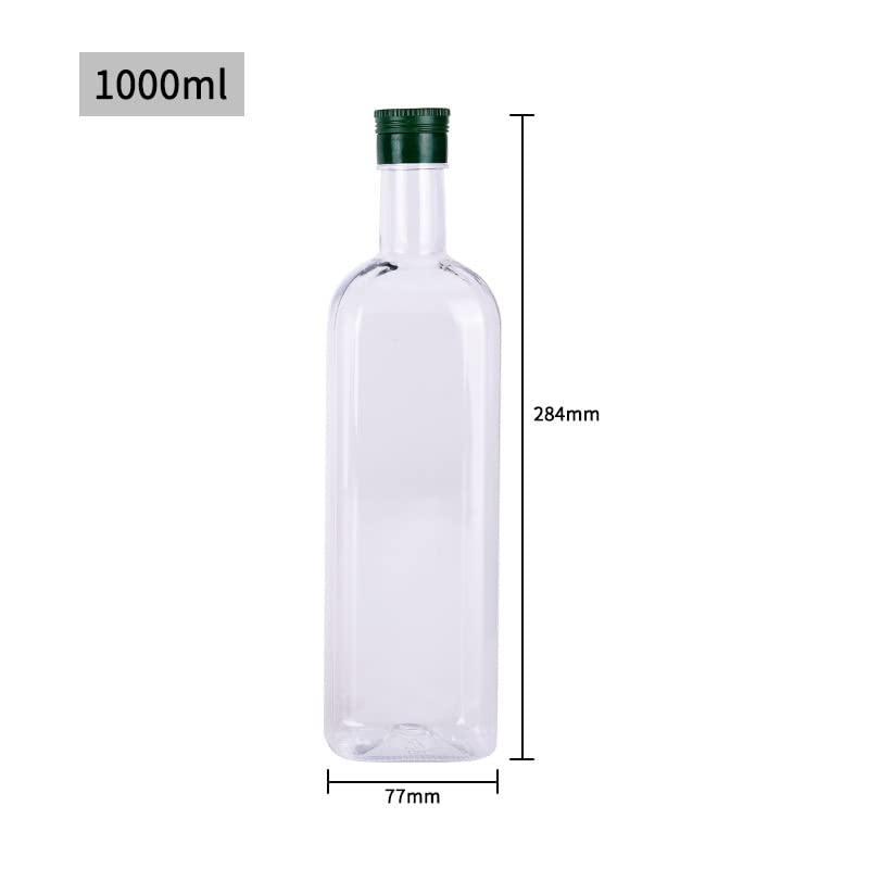 B SEPOR 6 Pack 1000ml Clear Quadra PET Empty Bottles 1 Quart Olive Oil Plastic Bottle with Caps (33.8 Fl Oz) - Long Neck Square Wine Bottles for Plant Watering Globe - Image 2