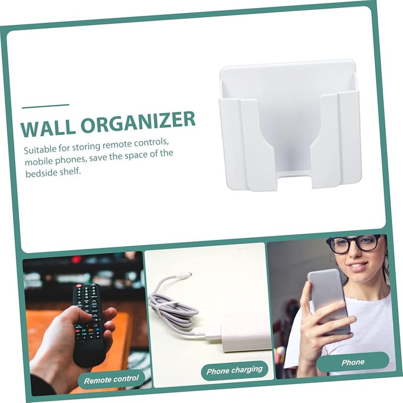 حامل الهاتف الجداري الأبيض ومنظم التحكم عن بعد 6 قطع، تخزين ذاتي اللصق 10x8.5 سم - Image 5