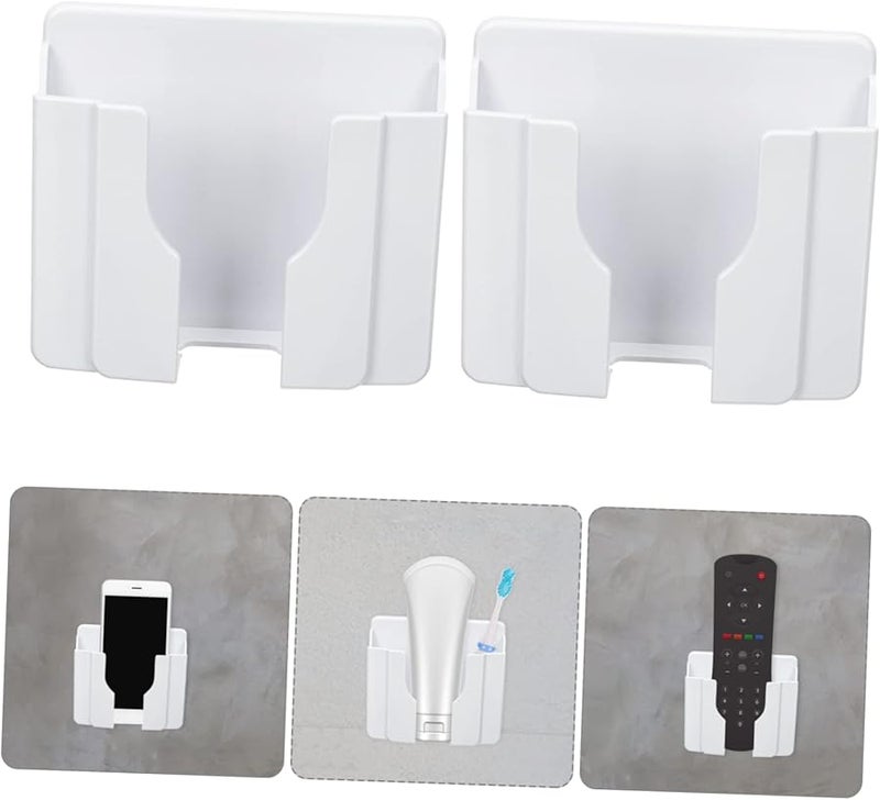 حامل الهاتف الجداري الأبيض ومنظم التحكم عن بعد 6 قطع، تخزين ذاتي اللصق 10x8.5 سم - Image 4