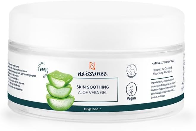 Naissance Aloe Vera Gel No 707 100g Cooling Soothing and Moisturising Aftersun For All Skin Types Face Body and Hair Cruelty Free and Vegan