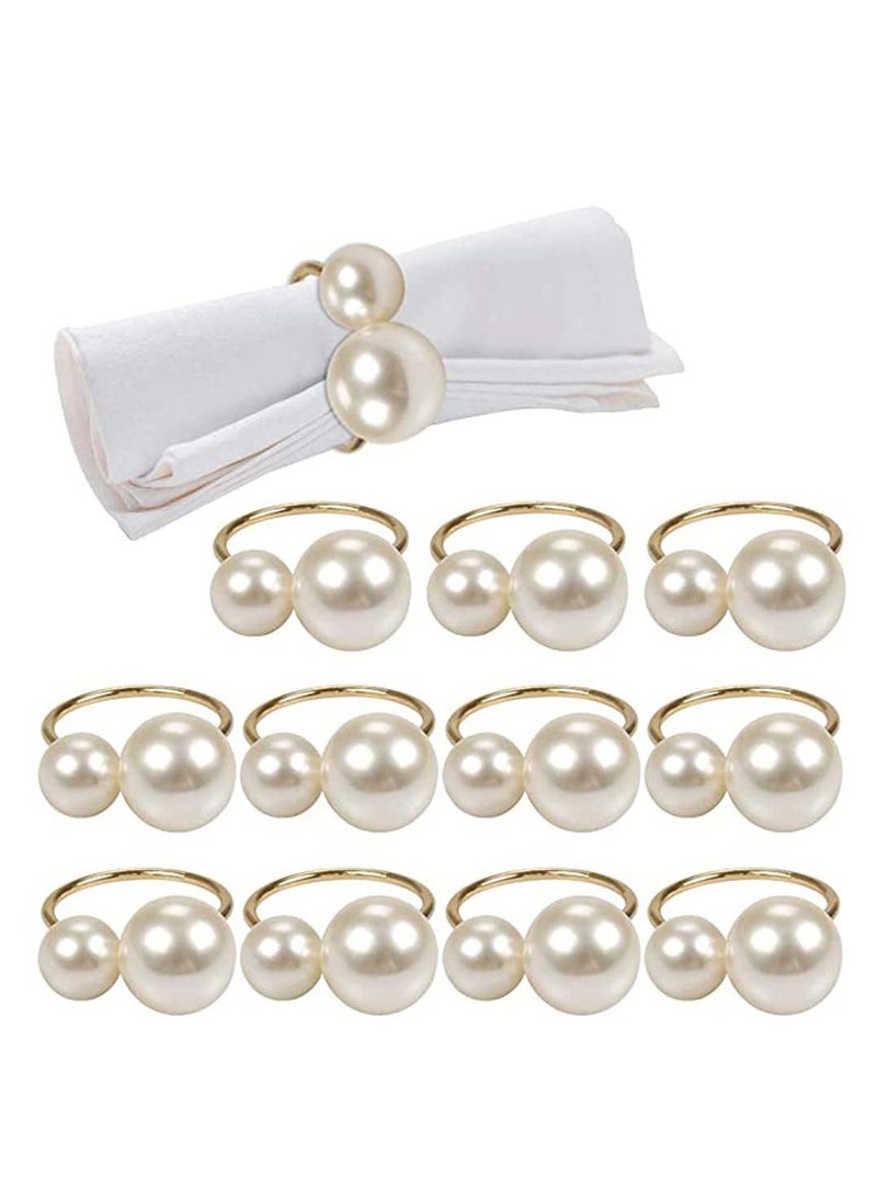 KASTWAVE 12 Pearl Napkin Ring, Napkin Buckle, Easter Napkin Buckle Holder, Used For Family Gathering, Dinner, Wedding Decoration, Napkin Ring, Thanksgiving (Golden) - Image 1