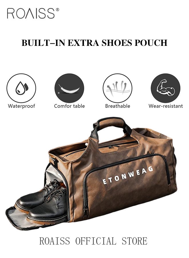 roaiss Unisex Multifunctional Large Capacity Fitness Bag Dry and Wet Separation Independent Shoe Position Sports Shoulder Bag PU Leather Waterproof Business Travel Luggage Bag - Image 3