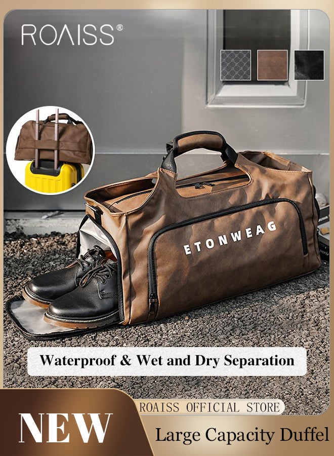 roaiss Unisex Multifunctional Large Capacity Fitness Bag Dry and Wet Separation Independent Shoe Position Sports Shoulder Bag PU Leather Waterproof Business Travel Luggage Bag - Image 2