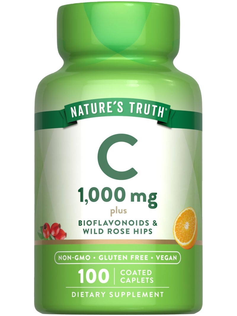 Natures Truth Vitamin C Bioflavonoids Rose Hips 1000mg 100 Caplets Vegetarian NonGMO Gluten Free Supplement