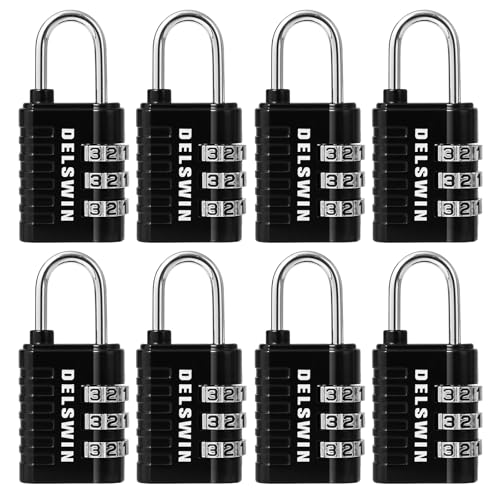 DELSWIN Combination Lock 3-Digit Small Padlock - 8Pcs Resettable Combo Lock for School Gym Locker, Outdoor, Fence, Gate, Waterproof Luggage Locks for Travel Backpack - Image 1