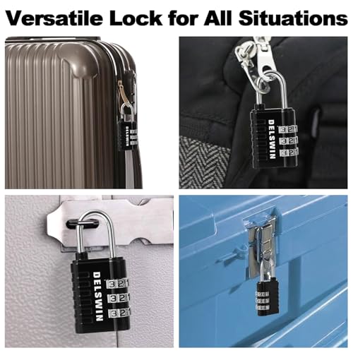 DELSWIN Combination Lock 3-Digit Small Padlock - 8Pcs Resettable Combo Lock for School Gym Locker, Outdoor, Fence, Gate, Waterproof Luggage Locks for Travel Backpack - Image 5