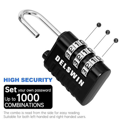 DELSWIN Combination Lock 3-Digit Small Padlock - 8Pcs Resettable Combo Lock for School Gym Locker, Outdoor, Fence, Gate, Waterproof Luggage Locks for Travel Backpack - Image 3