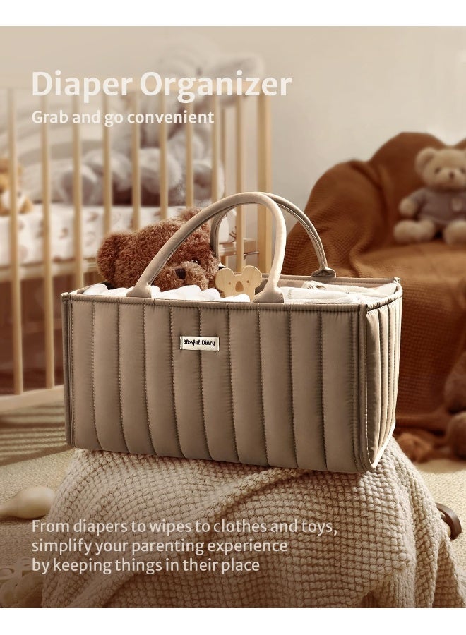 Blissful Diary Blissful Diary Baby Diaper Caddy Basket, Stylish Baby Diaper Caddy Organizer, Storage Basket for Diapers - Baby Gift Registry for Newborn Baby Shower List and Baby Must Haves Essentials - Mocha Brown  - Image 4