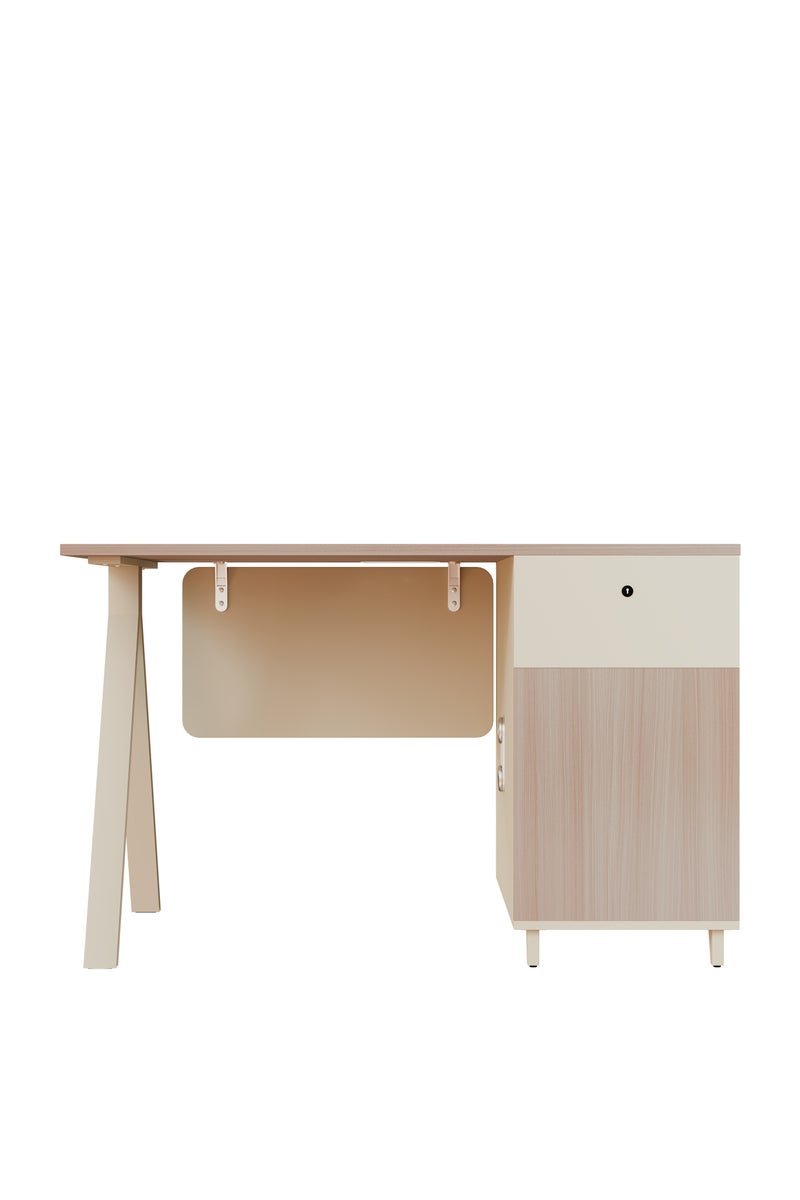 NEO FRONT FURNITURE Single Office Table with Drawer – 1400×700×750mm Workstation Desk with MDF Top & Metal Legs, Compact Executive Desk for One Person (XS-Y-Z1406) 