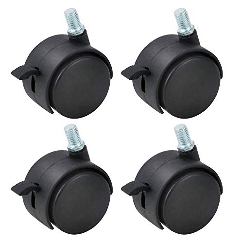 HOWDIA 2 Inch M8×1.25 Threaded Stem Nylon Swivel Caster Wheels with Brake – Floor-Protecting Light-Duty Replacement for Carts, Office Chairs & Furniture, Not fit for 5/16-18(50 kg Total, 4-Pack) - Image 1