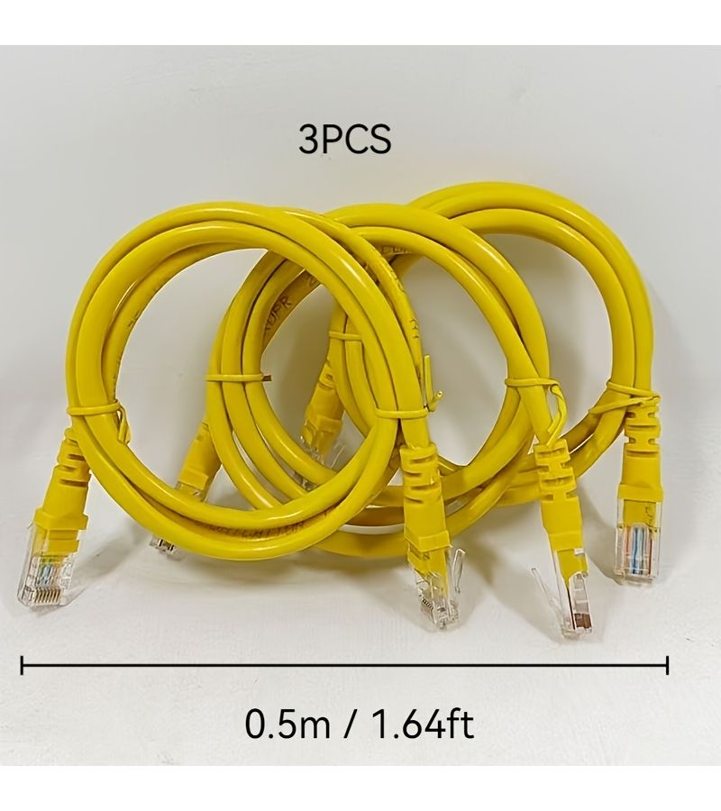 مجموعة من 3 كابلات إيثرنت صفراء من نوع Cat5e بطول 27.56 بوصة مع تخفيف الضغط - Image 4