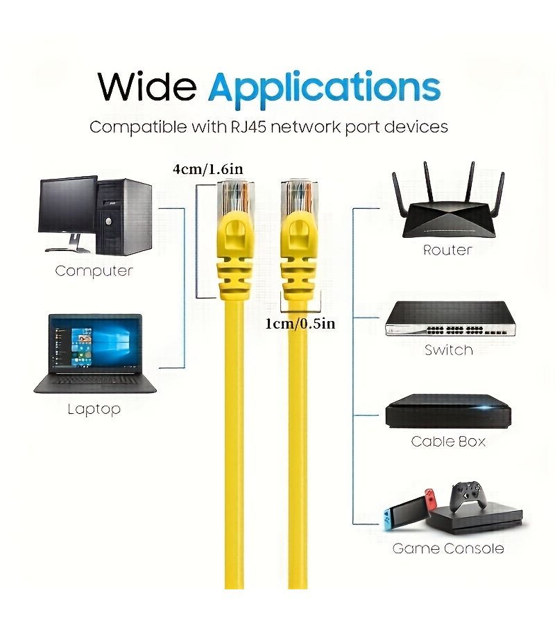 مجموعة من 3 كابلات إيثرنت صفراء من نوع Cat5e بطول 27.56 بوصة مع تخفيف الضغط - Image 5