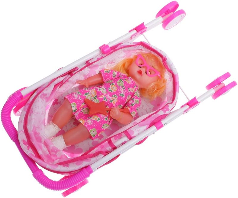 klarako NC Baby Doll W/ Stroller Pram Buggy and Bed Cradle Girls Toy Foldable Pushchair - Image 3