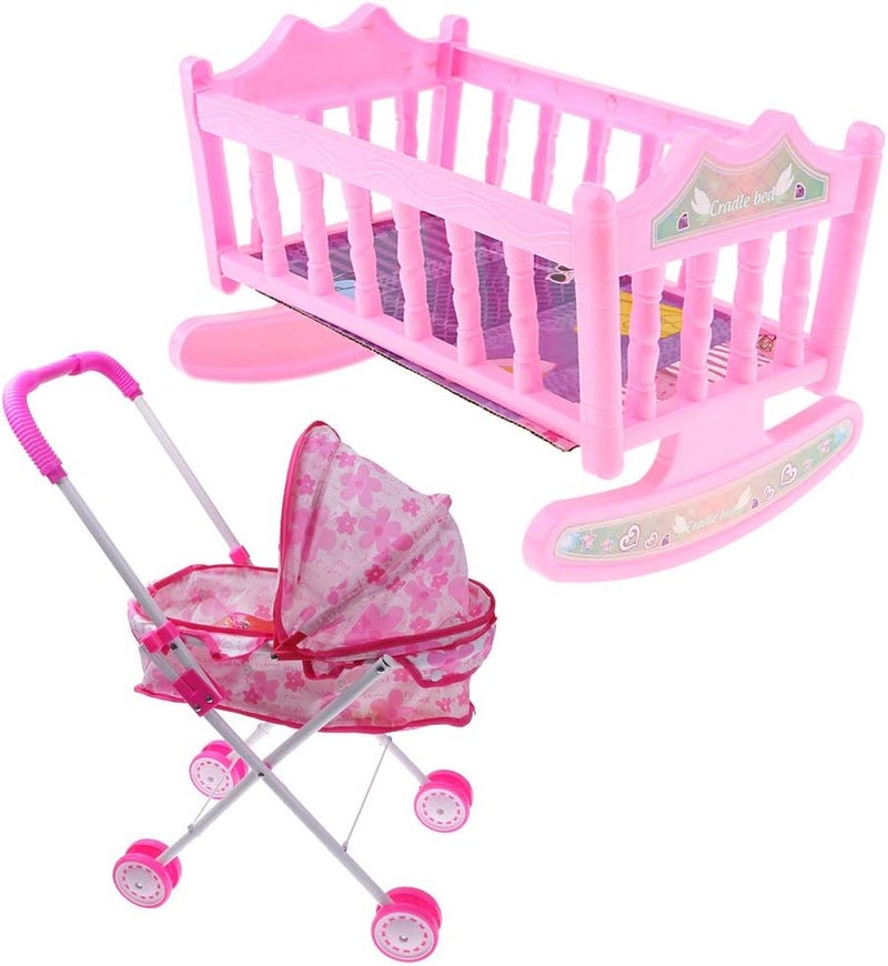 klarako NC Baby Doll W/ Stroller Pram Buggy and Bed Cradle Girls Toy Foldable Pushchair - Image 2
