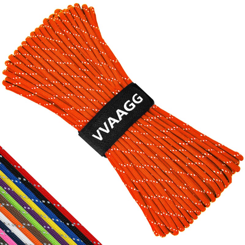 VVAAGG Reflective Paracord Rope 100FT, 7 Strand Nylon para Cord Lanyard Utility 550 Parachute Cord, 4mm Thin Tent Rope for Outdoor Camping Hiking (Orange) - Image 1