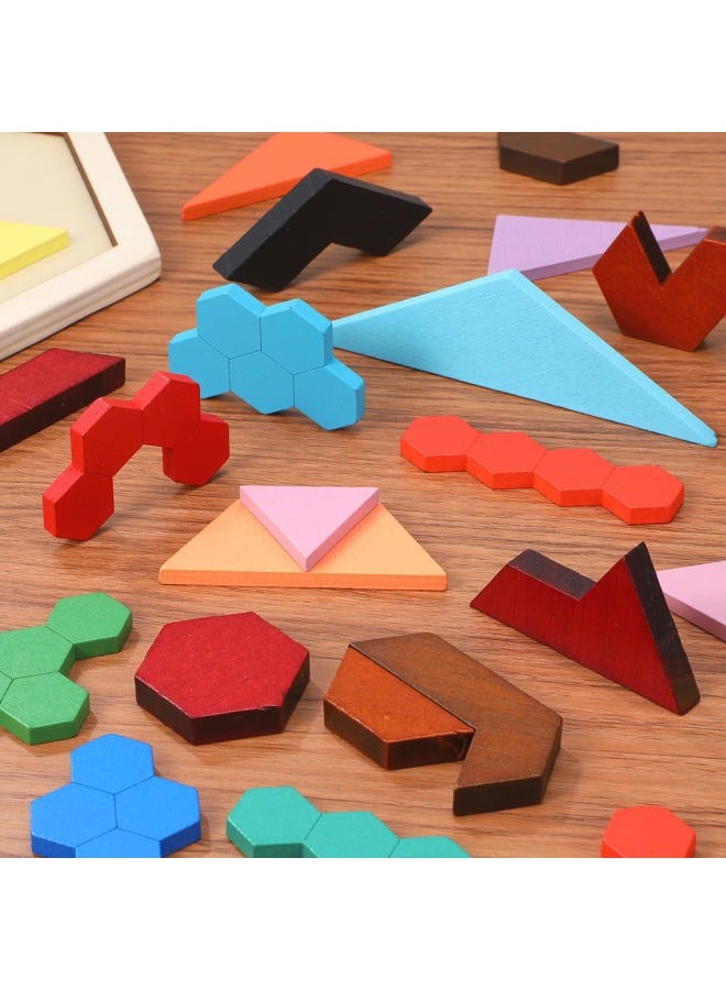 Jerify 3 Pack Wooden Hexagon Tangram Puzzle Challenge Wooden Brain Teasers Hexagonal Geometric Shape Pattern Wood Block Puzzle Toy for Different Age People Logic Mind Game Gifts - Image 5