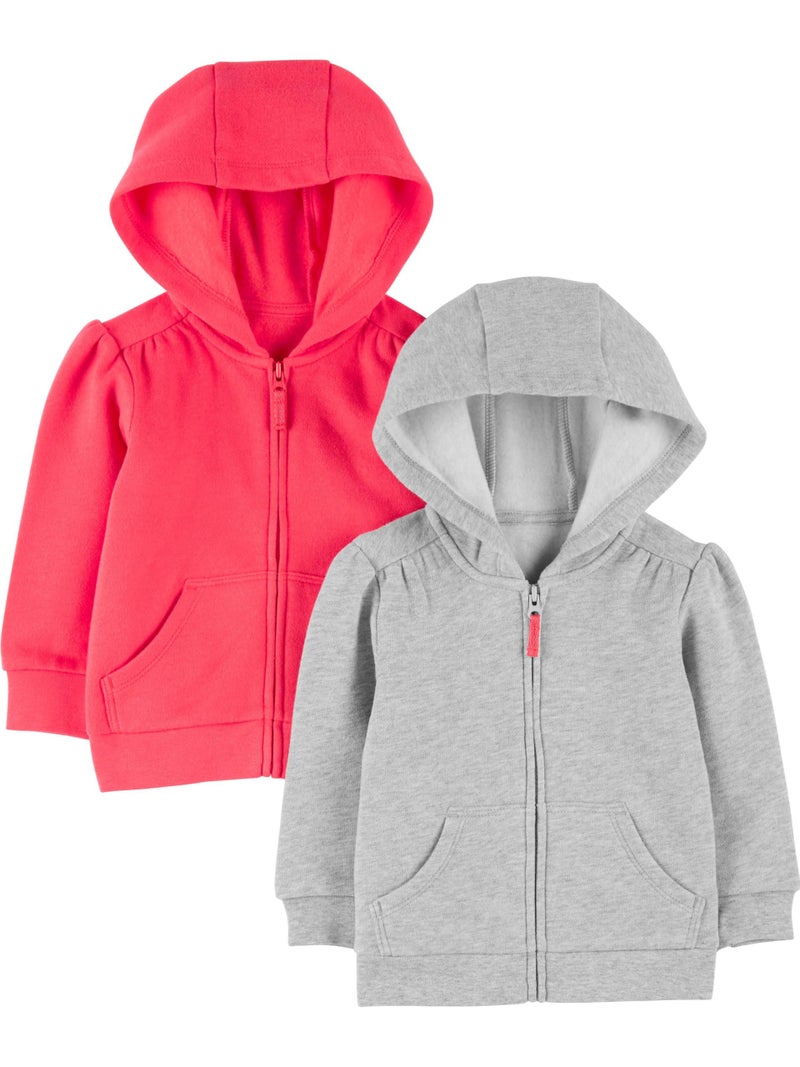 Simple Joys by Carter's Girls' Toddler 2-Pack Fleece Full Zip Hoodies, Pink/Gray, 5T - Image 1