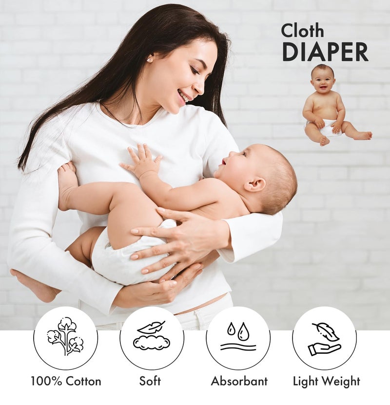 RUVANTI 10 Pack Birdseye Flat-Fold Cloth Diapers for Babies, 100% Cotton Extra Large Reusable Diapers, Baby Burp Cloths - Image 3