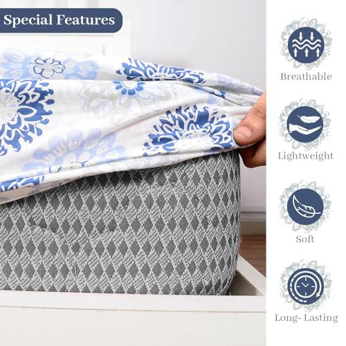 Divine Casa 144 TC Floral Grey 100% Cotton Elastic Fitted Bedsheets King Size with 2 Pillow Covers - 78 x 72 inches - Image 2