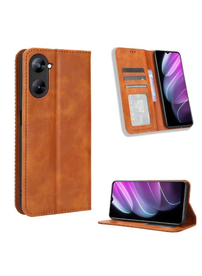 اس-توب جراب هاتف جلدي بمشبك مغناطيسي بتصميم كلاسيكي لهاتف Realme V30 / V30t 5G - Image 1