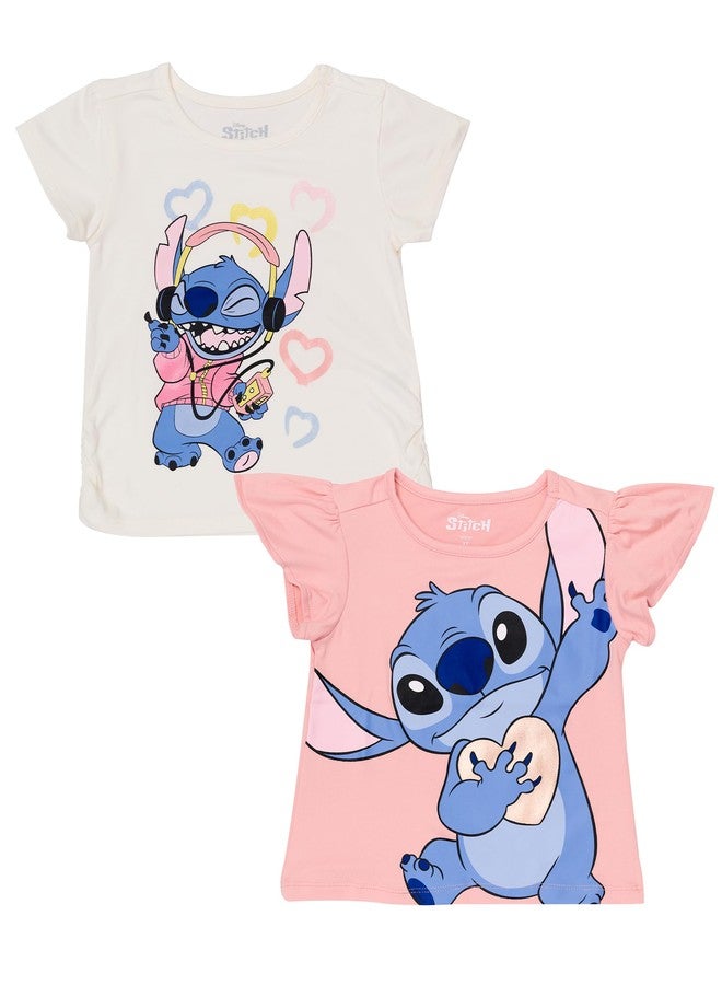 Disney Lilo & Stitch 2-Pack Short Sleeve T-Shirt, Girls Cute Outfits for Toddlers (Rose, 5T) - Image 1