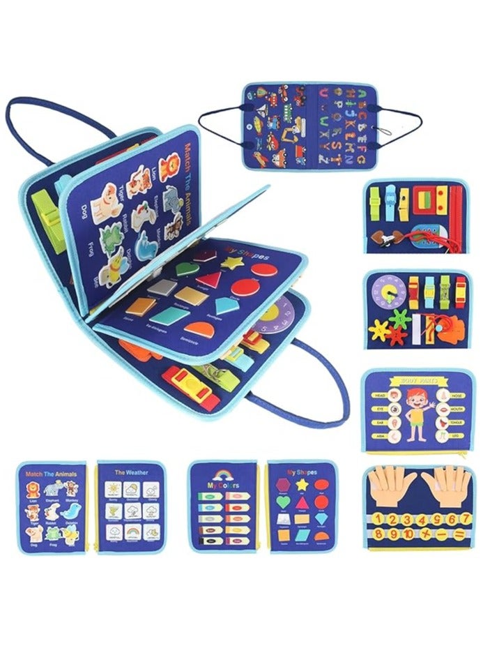 يوريفو ألعاب مونتيسوري للأطفال الصغار، لوحة حسية للأطفال من عمر 1 إلى 4 سنوات، ألعاب سفر تعليمية للطائرة والسيارة، أنشطة لتعلم المهارات الحركية الدقيقة، هدايا عيد ميلاد للأولاد والبنات (أزرق) - Image 1