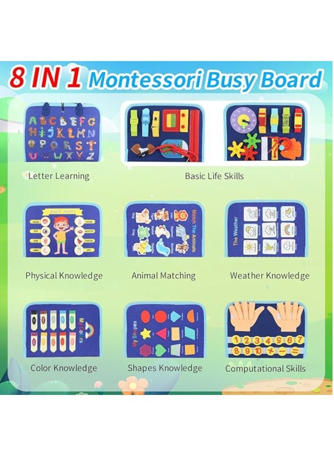 يوريفو ألعاب مونتيسوري للأطفال الصغار، لوحة حسية للأطفال من عمر 1 إلى 4 سنوات، ألعاب سفر تعليمية للطائرة والسيارة، أنشطة لتعلم المهارات الحركية الدقيقة، هدايا عيد ميلاد للأولاد والبنات (أزرق) - Image 2