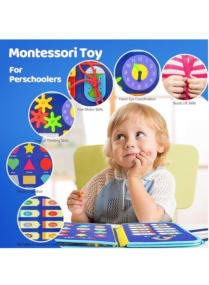 يوريفو ألعاب مونتيسوري للأطفال الصغار، لوحة حسية للأطفال من عمر 1 إلى 4 سنوات، ألعاب سفر تعليمية للطائرة والسيارة، أنشطة لتعلم المهارات الحركية الدقيقة، هدايا عيد ميلاد للأولاد والبنات (أزرق) - Image 3