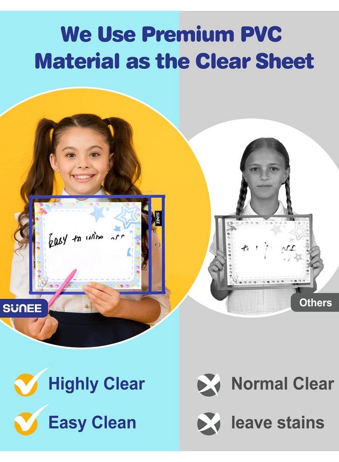 SUNEE 30 Packs Oversized Reusable Dry Erase Pocket Sleeves With 2 Rings 10 Assorted Colors 10X14 Ticket Holders Clear Plastic Sheet Protectors Teacher School Classroom Supplies - Image 4